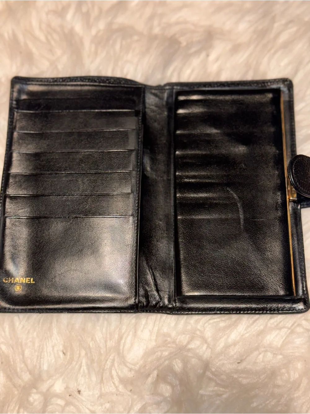Vintage Chanel Black Caviar Leather Long Wallet